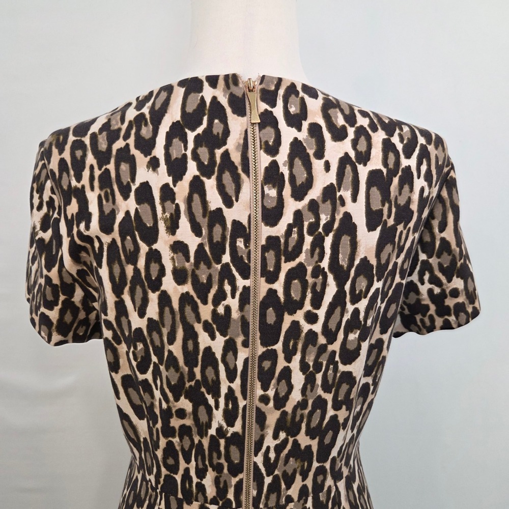 Kate Spade New York Womens Leopard Fit & Flare Dress 12 Short Sleeve Zip Back - Picture 5 of 13